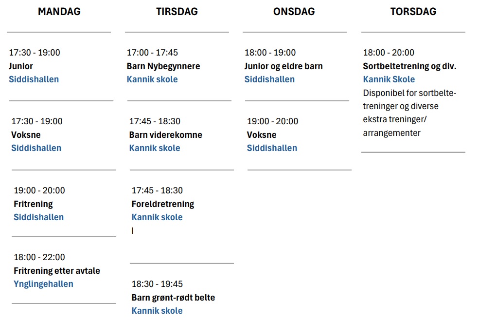 Sentrum Treningstider Høst 2024
